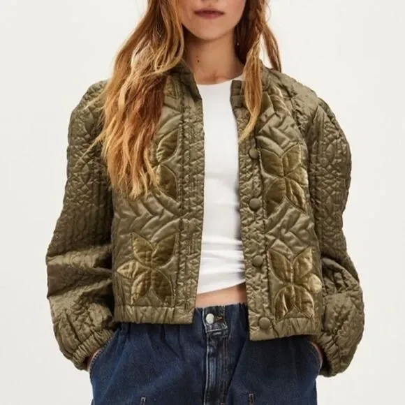 Free People Quinn Quilted Jacket in Capers/Olive - Picture 2 of 9